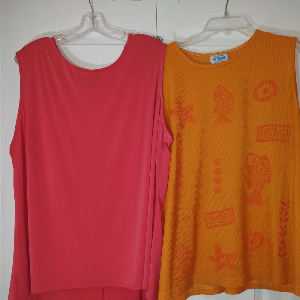 Two Plus Size Tank Tops-Red Hues of Ego 8% Spandex and Brunt Orange Borealis-3X